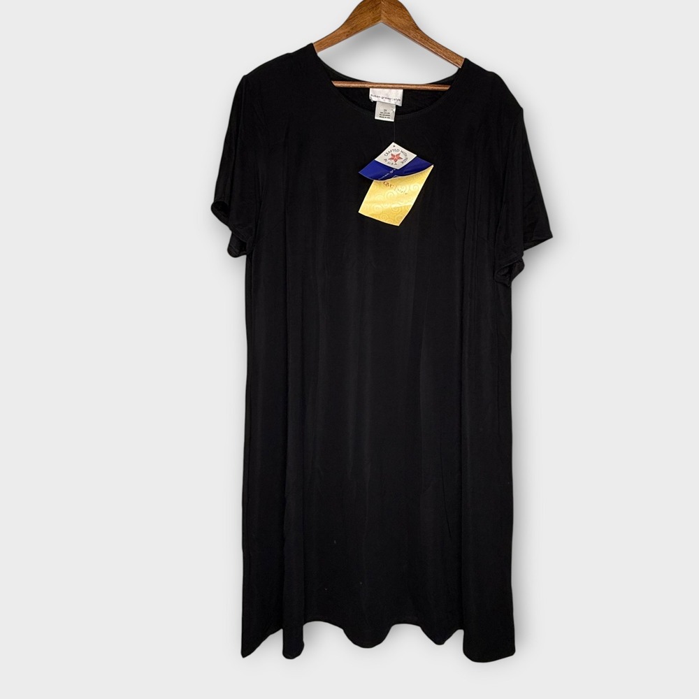 NWT Susan Graver Liquid Knit Black Dress LBD Chic Business Casual Classy Size 2X